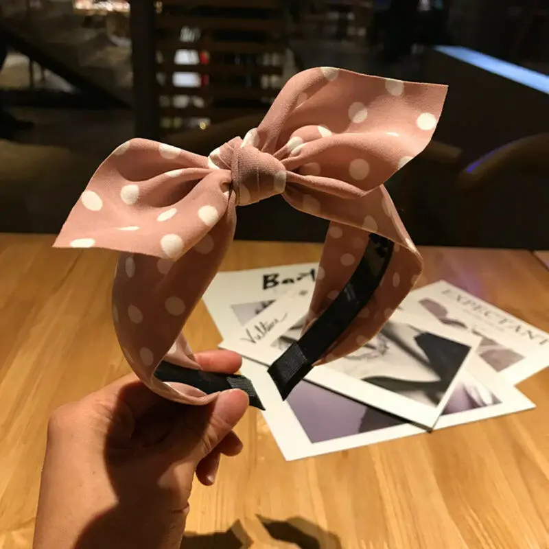 Повязка на голову женская с принтом в горошек Модный ободок перехлёстом и бантом