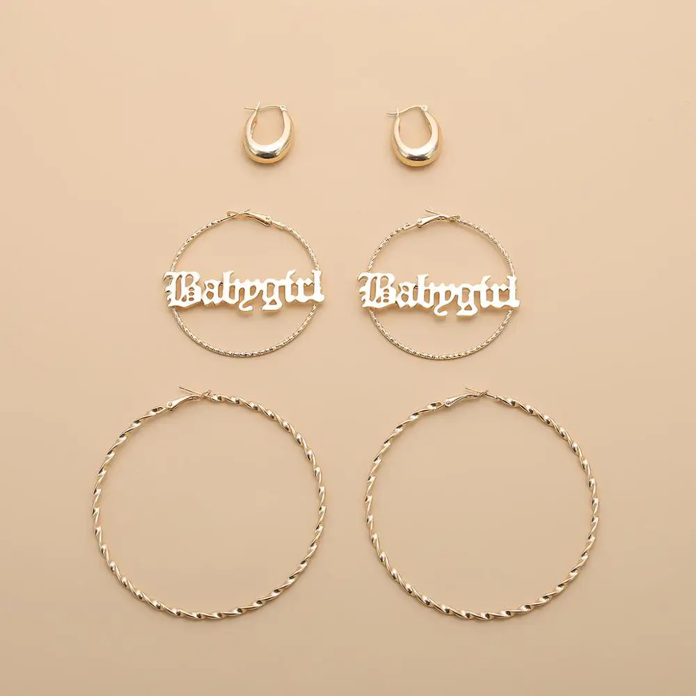 

Retro English letters micro-set earring simple thread ring exaggerated earrings for women