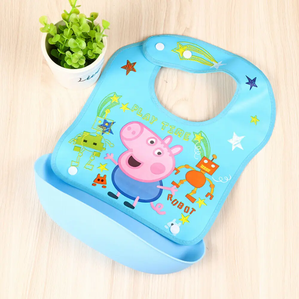 Blue Pig Детская Водонепроницаемая из мягкого силикона нагрудники милый мультяшный нагрудник для кормления дети закатать еда Ловца карман съемный - Цвет: Blue Pig