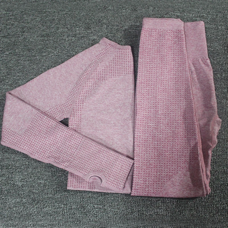 

2pcs/set Vital Women Sport Suit Yoga Set Gym Workout Clothes Long Sleeve Fitness Crop Top + High Waist Energy Seamless Leggings