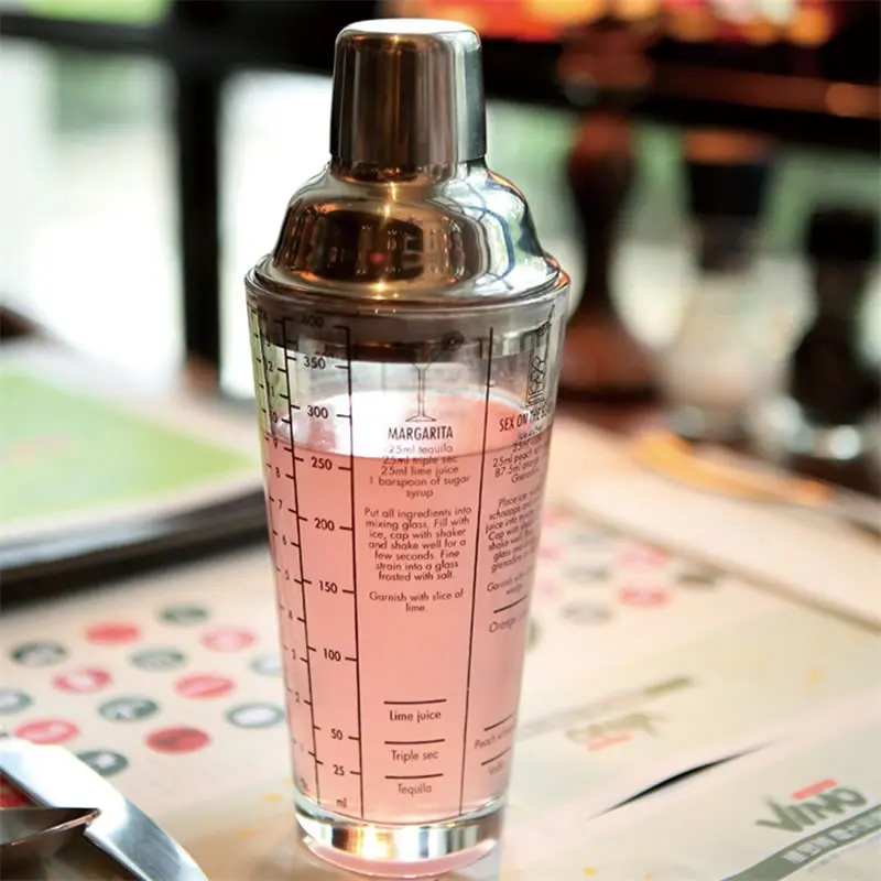 

QueenTime 400ml Stainless Steel Glass Cocktail Shaker With Scale Juice Martini Wine Mixer Snow Grams Cup Bar Bartender Tools