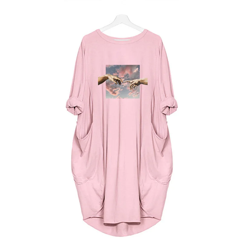 

5Xl Dress Harajuku Hands Print Midi Dress Long Sleeve Party Loose Club Streetwear Vestido Plus Size Clothes Round Neck Solid