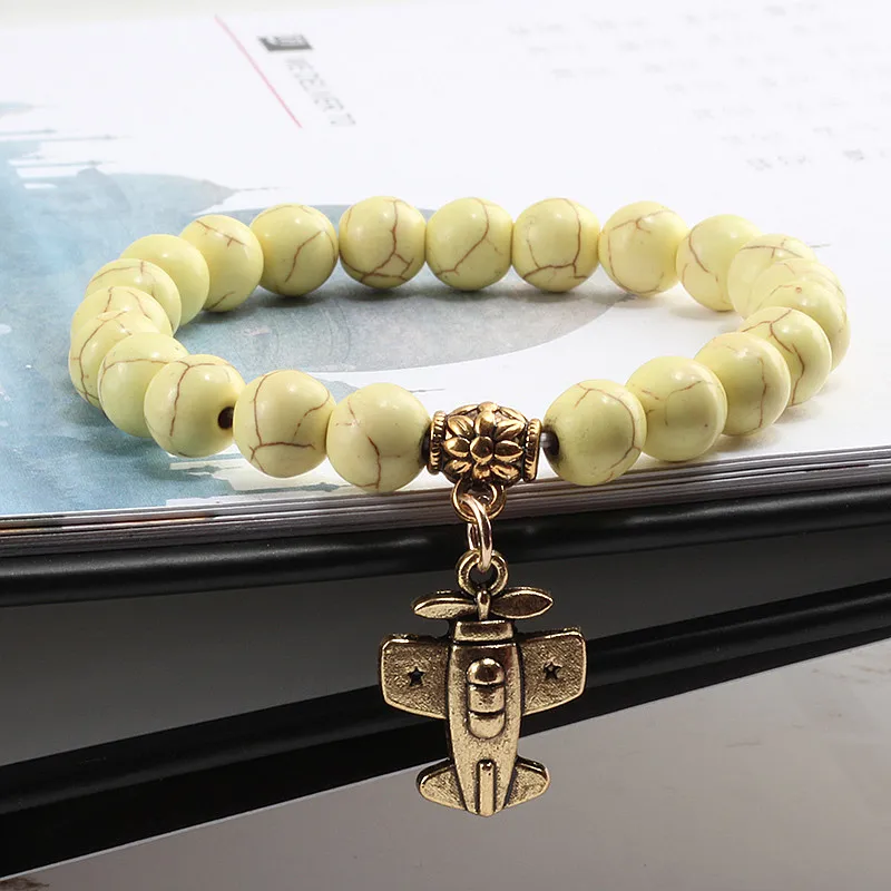 В наличии 14 цветов винтажные бусы из натурального камня мужской браслет самолет