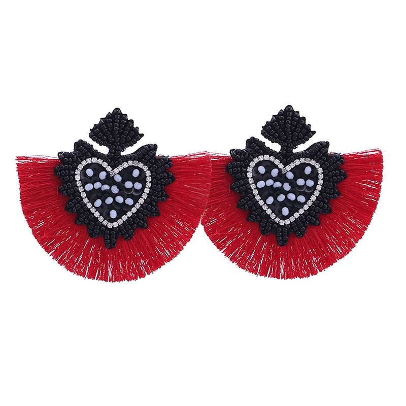 E1135 Red Black Sehuoran, женские серьги с кисточками, большие серьги, длинные серьги в стиле бохо, свадебные серьги, модные ювелирные изделия, Oorbellen, подарки - Окраска металла: E1135 Red Black