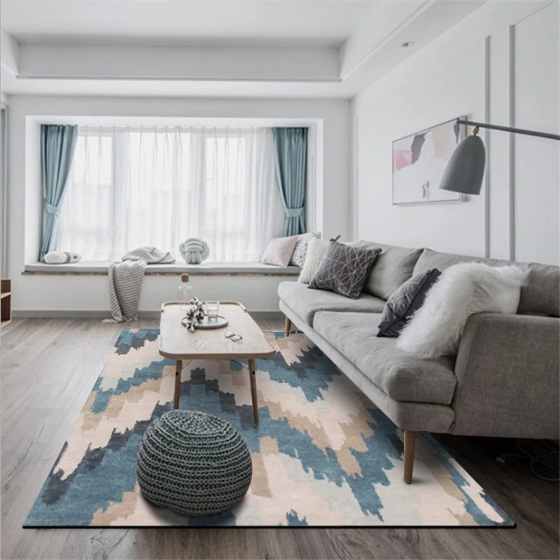 Ковер для гостиной скандинавский Асимметричный волнистый синий бежевый ковер