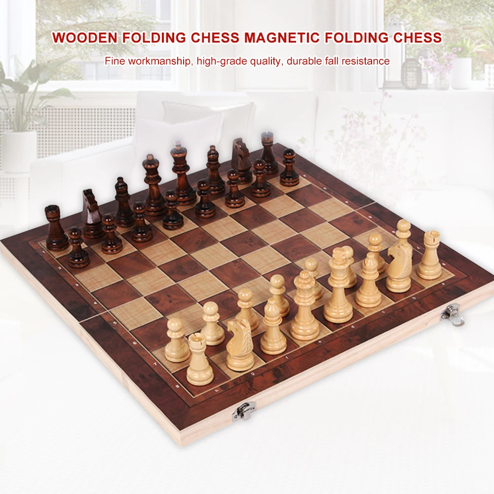 

3 in 1 Wooden Chess Set Portable Chess Board Game Folding Fun Educational Toys Dustproof Portable Carrying Decor