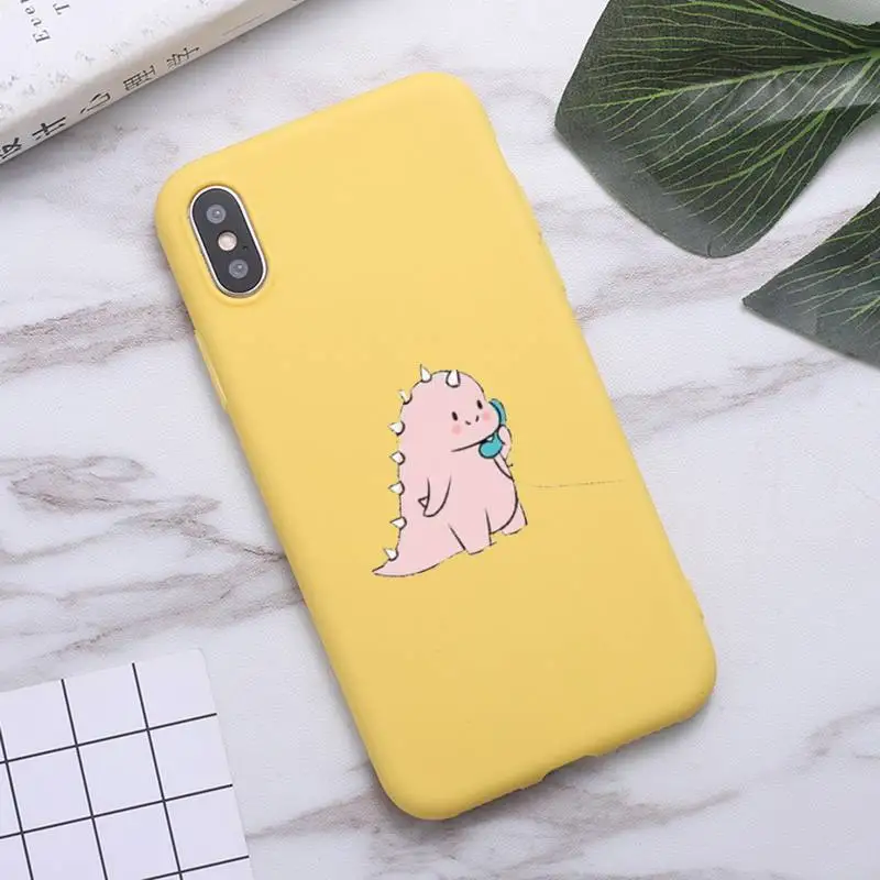 

Cute animal dinosaur Phone Case Candy Color for iPhone 6 7 8 11 12 s mini pro X XS XR MAX Plus