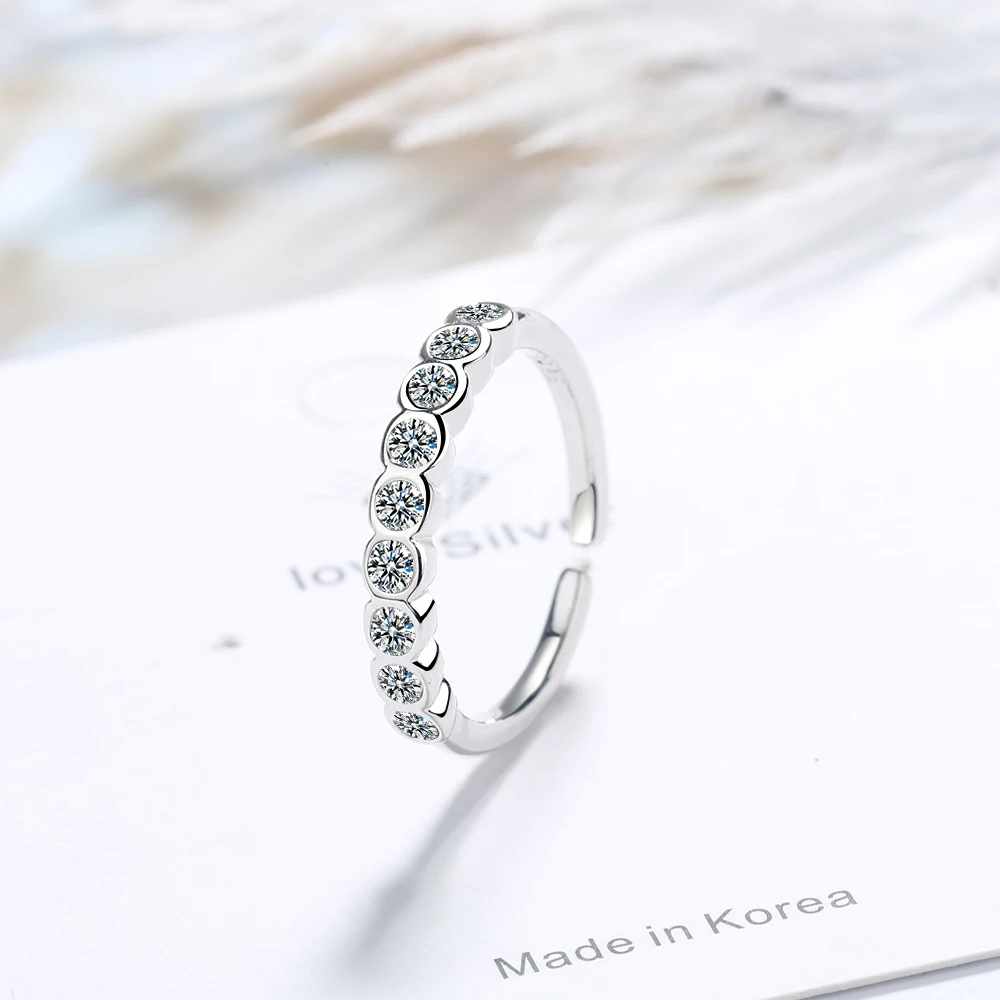 

925 Sterling Silver Stackable Zircon Open Ring Single Row Adjustable Rings For Women Wedding Jewelry S-R617