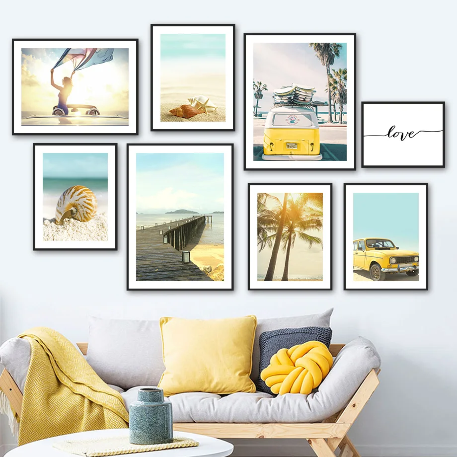 

Sea Beach Shell Tree Girl Car Bridge Love Wall Art Canvas Painting Nordic Posters And Prints Wall Pictures For Living Room Decor