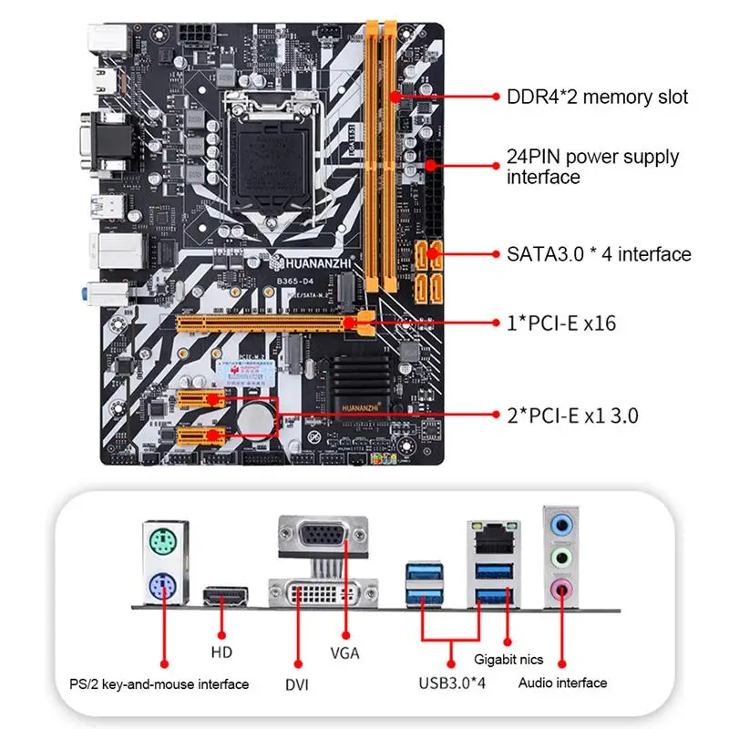 

HUANANZHI Computer Motherboard M-ATX Dual Channels DRR4 32G USB 3.0 M.2 NVME/NGFF Desktop Mainboard for LGA 1151 6/7/8/9 CPU