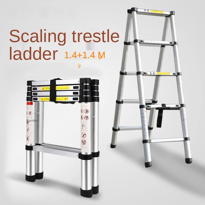 1.4m*1.4m Multifunctional Retractable Folding Aluminum Herringbone Ladder, Home/library/engineering Ladder