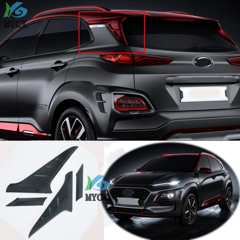 

For Hyundai Kona 2017 2018 2019 2020 SUV Carbon Fiber Rear Window Spoiler Cover Trim Triangle Garnish Molding Car Accessories