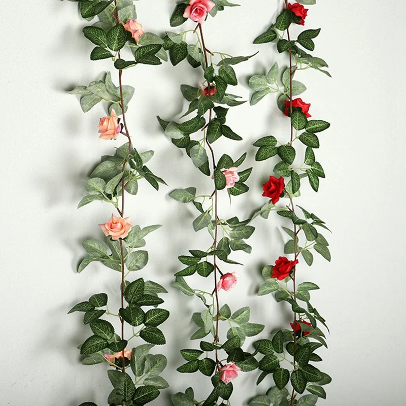 

3 Pcs Fake Rose Vine Flowers Plants Artificial Flower Hanging Rose Ivy Home Hotel Office Wedding Party Garden Arch Decor