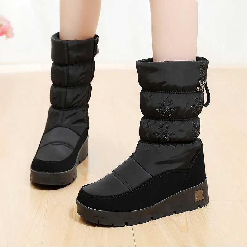 Классические женские зимние сапоги Водонепроницаемая хлопковая обувь женская
