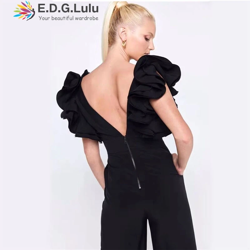 Женские комбинезоны EDGLuLu 2019 черные с глубоким v-образным вырезом женский