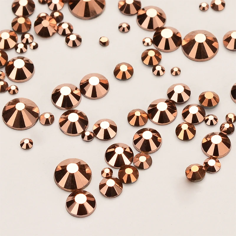 Розовое золото смешанные размеры SS3 ~ SS20 стразы с плоским основанием для