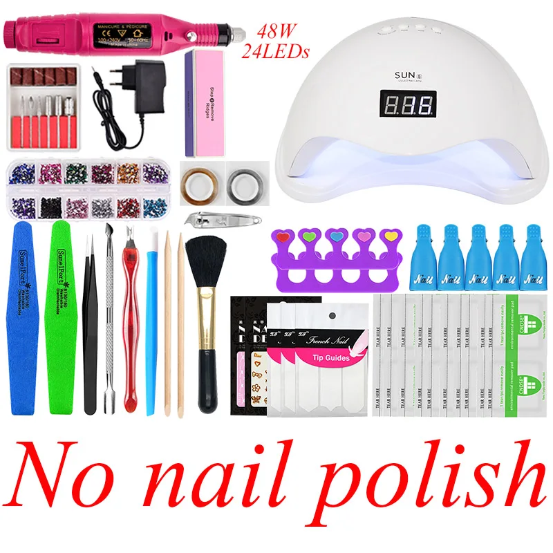 48W No nail polish 12 цветов гель маникюрный набор выберите лак базовое верхнее покрытие набор для ногтей электрическая ручка для маникюра инструмент для дизайна ногтей 24 Вт/48 Вт/54 Вт УФ светодиодная лампа - Цвет: 48W No nail polish