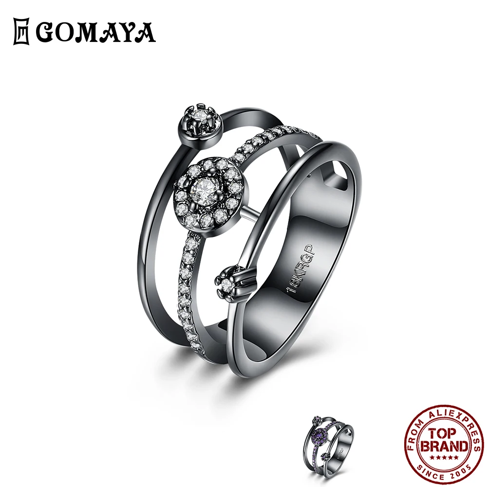 

GOMAYA Three Layers Clear Zirconia Women Rings Personality Gothic Style Finger Ring Party Anniversary Fashion Jewelry Bijoux