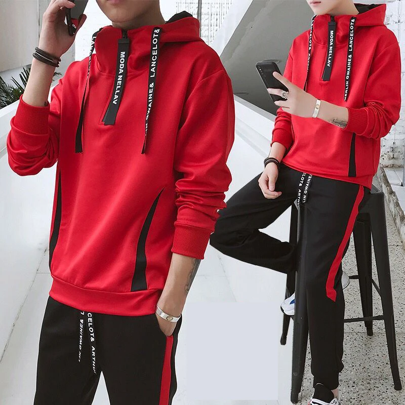 2019 мужской осенний свитер с капюшоном повседневный Тонкий комплект буквами