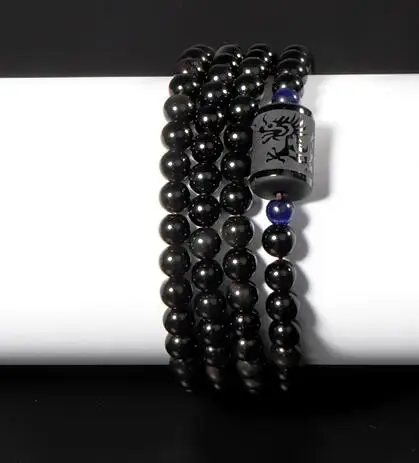 Браслет из черного обсидиана с драконом Феникс браслет камня бусинами для женщин