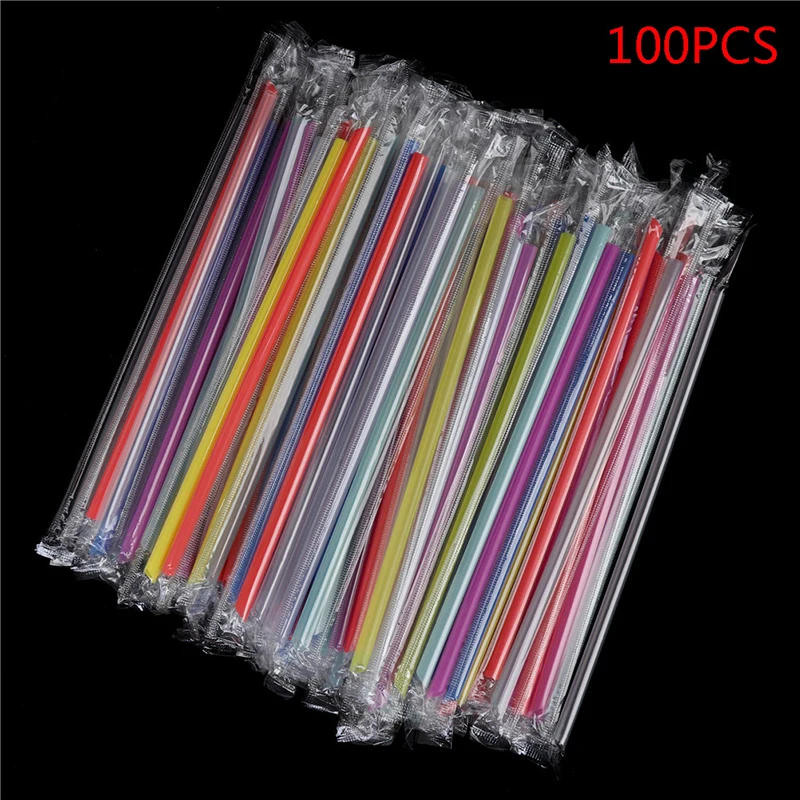 100Pc Transparent Individually Wrapped Drink PP Straw Drink Straws Party Supplies Disposable Plastic Straws Birthday Celebration