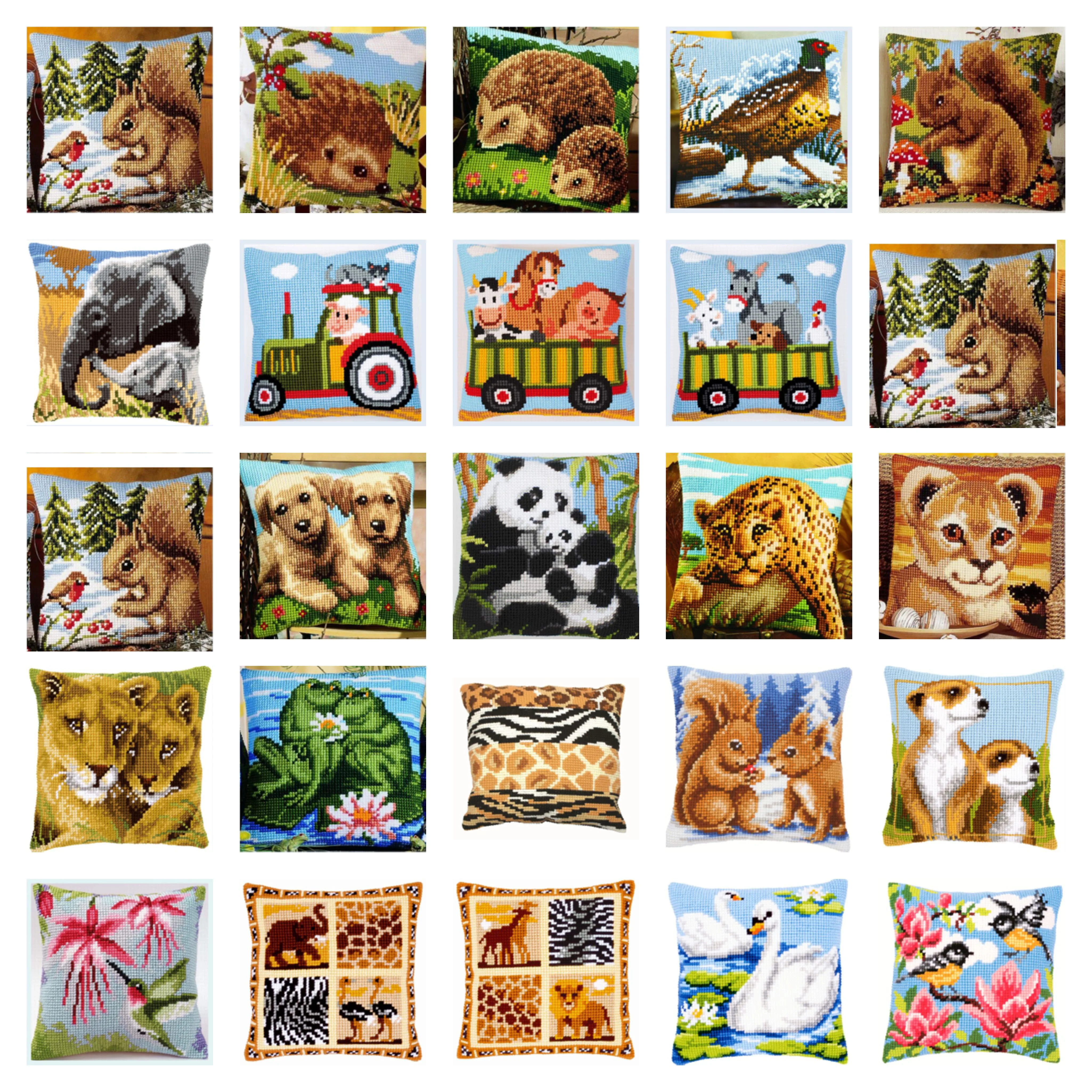 

NEW Animals 2 Kit Unfinished Acrylic Yarn Embroidery Pillow Tapestry Canvas Cushion Front Cross Stitch Pillowcase