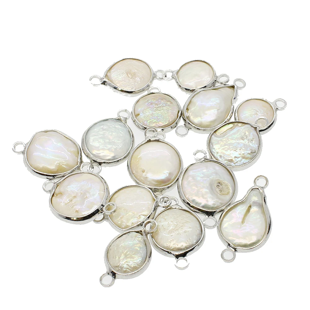 5 шт./пакет из натурального речного жемчуга белого цвета круглое двойное кольцо