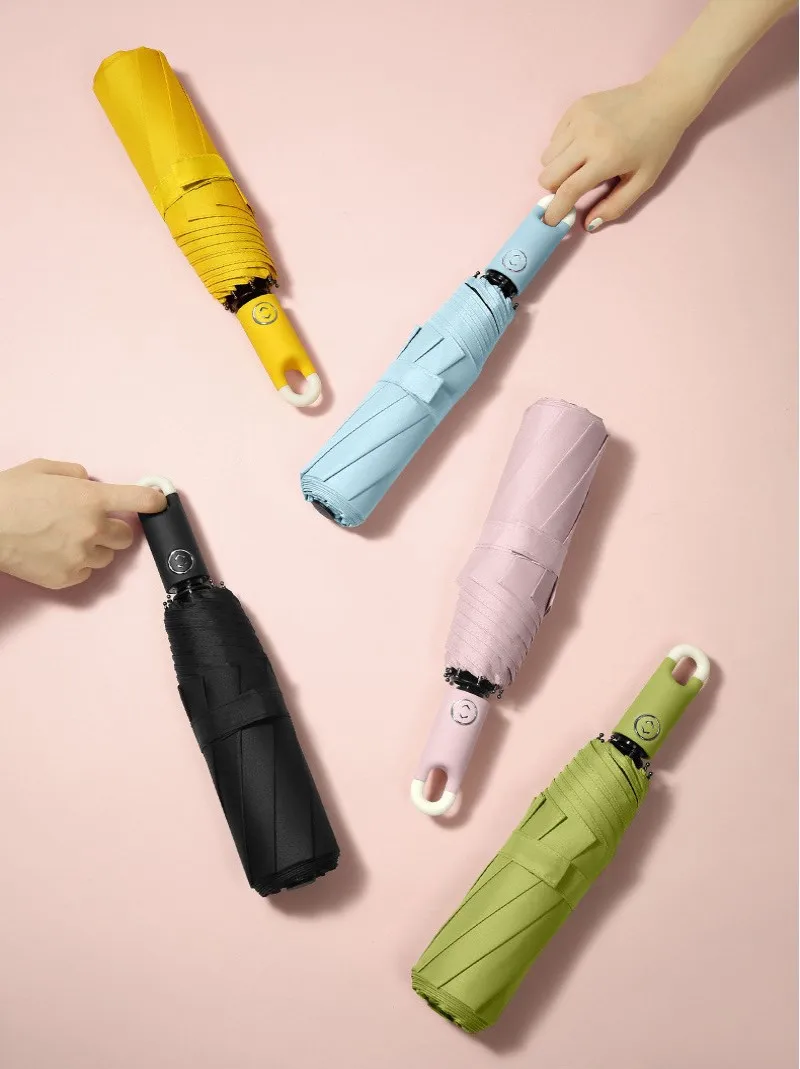 

New Three-folding Automatic Umbrella Windproof Rainproof UV-proof Black Business Umbrellas Men Rain Sunny Women Parasol Gift