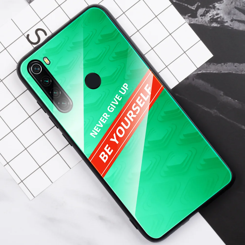 Модный чехол для телефона Xiaomi Redmi Note 8 8pro mi 9 защитная задняя крышка из закаленного стекла мягкий полиуретановый край чехол Coque
