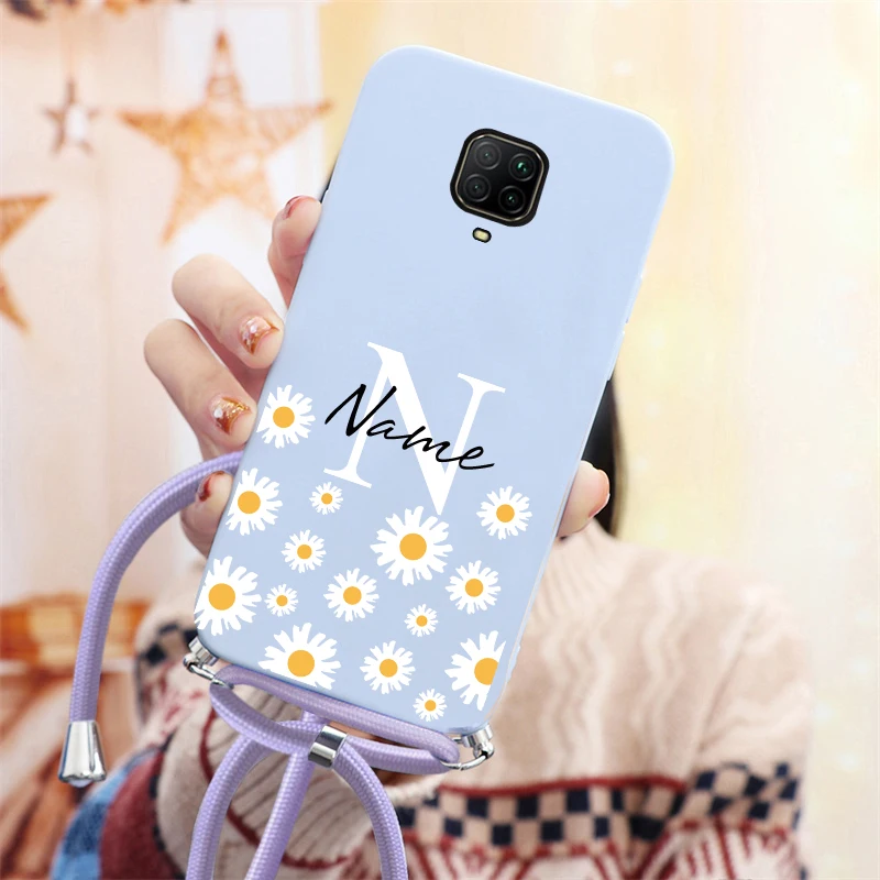 Custom Name DIY Letters Case For Xiaomi Redmi Note 10 9 8 7 Pro 10S 9S 8T 9A 9C Soft Love Rope Strap Case for redmi 10 10C 10A