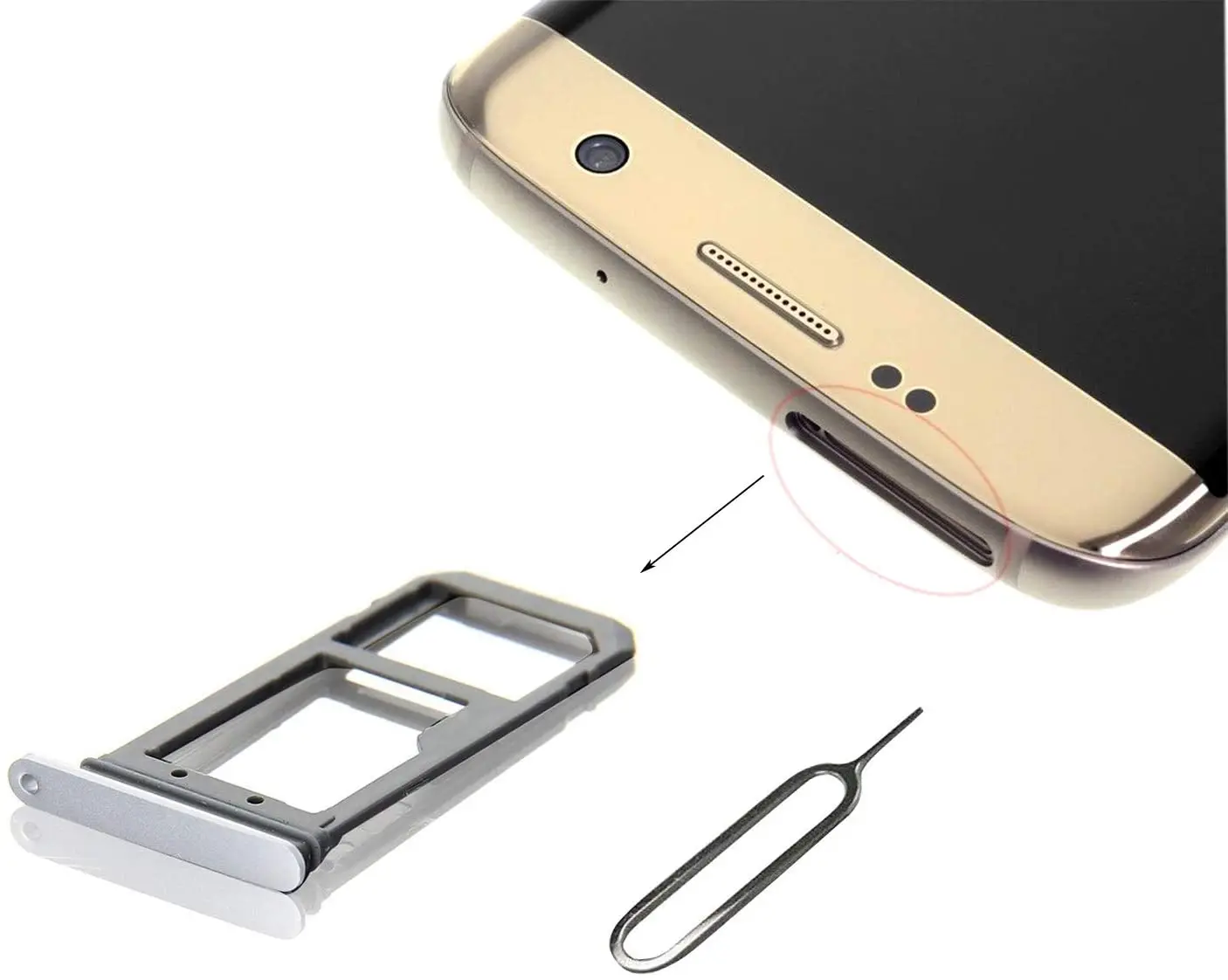 

For Samsung Galaxy S7 edge G935 G935F G935A Single Dual Metal Plastic Nano Sim Card Tray Slot Holder Gold/Silver/Grey Free Pin