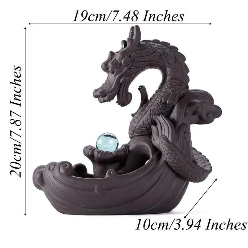 

50Cones Chinese Dragon Incense Burner Ceramic Waterfall LED Light Incense Cones Holder Aroma Censer with Acrylic Windproof Cover