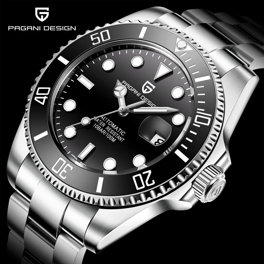 Vidro de Safira Automático à Prova Relógio para Homem Pagani Design Inoxidável Masculino Relógios Mecânicos Relógio Dwaterproof Água Cerâmica Bezel Aço