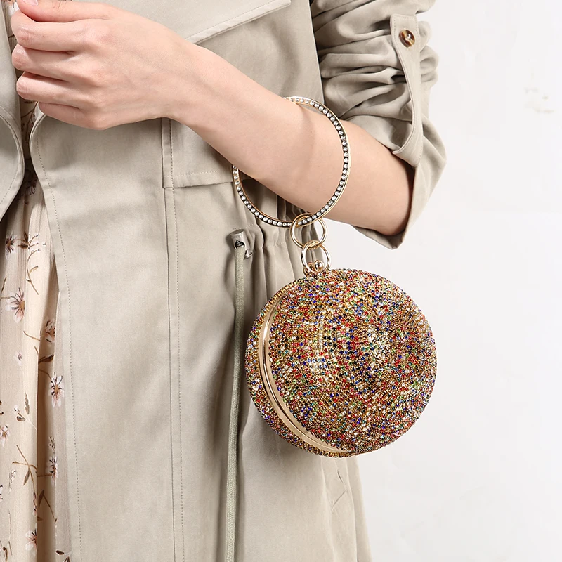 Женский клатч золотистого цвета с кристаллами сумочка в форме шара дамские сумки