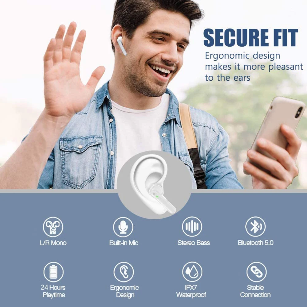 

New Hot Bluetooth 5.0 Sports Waterproof Earphones Wireless In Ear Headphones X15 White Charging Case Noise Cancelling Earbud