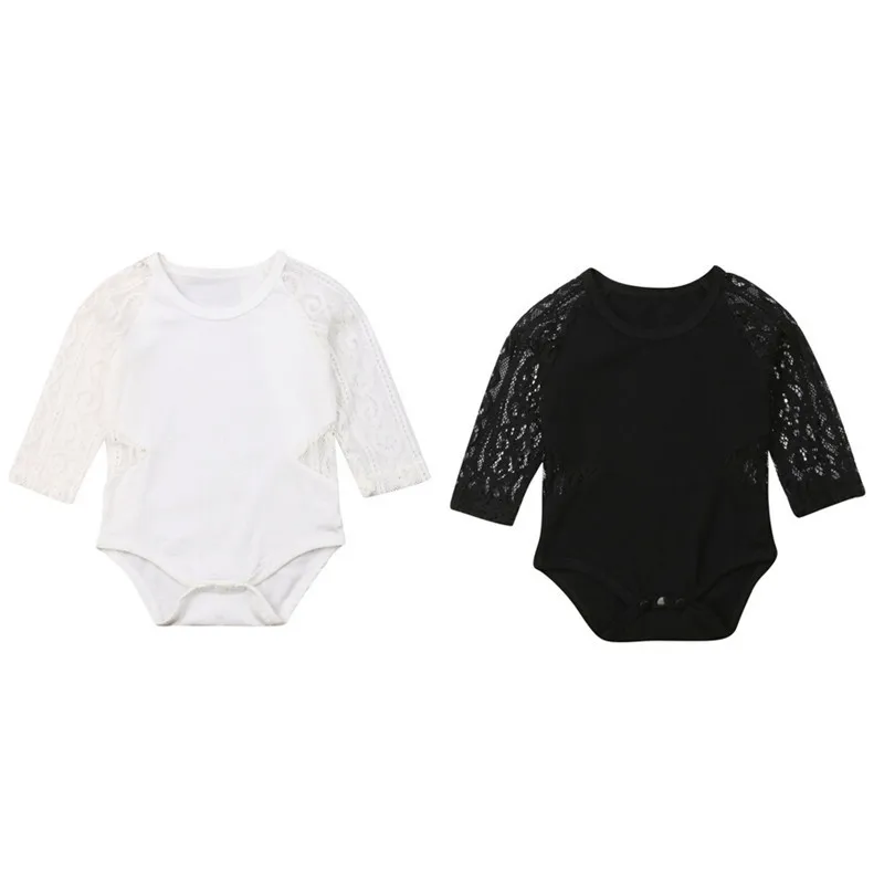 Детский кружевной комбинезон с длинным рукавом однотонный белый/черный для