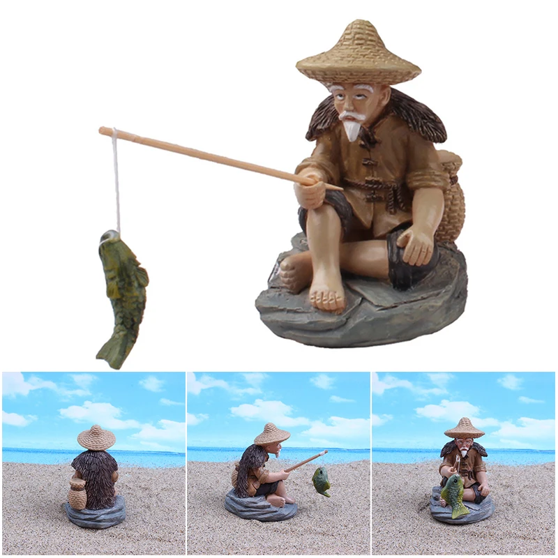 

Fishing Old Man Resin Figure Statue Sitting Garden Ornament For Outdoor Pool Micro-landscape Bonsai Garden Crafts Для Дома