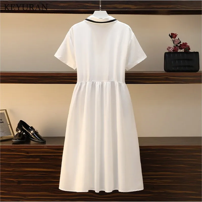 

Plus Size Women Summer Fashion 2pcs Dress Sets Short Sleeve White Shirt Dress&Black Vest Waistcoat Female Two Piece Set Outfits