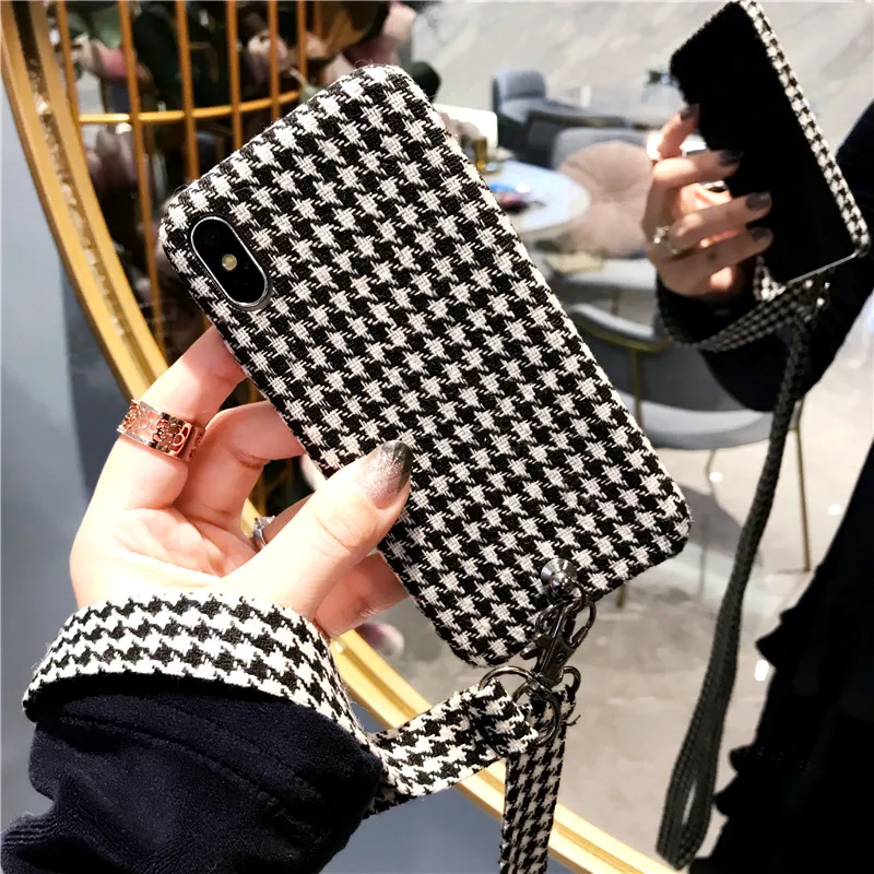 Роскошный Ретро Черный Белый силиконовый чехол для iPhone XS Max XR X 6 6S 7 8 Plus с ремнями |