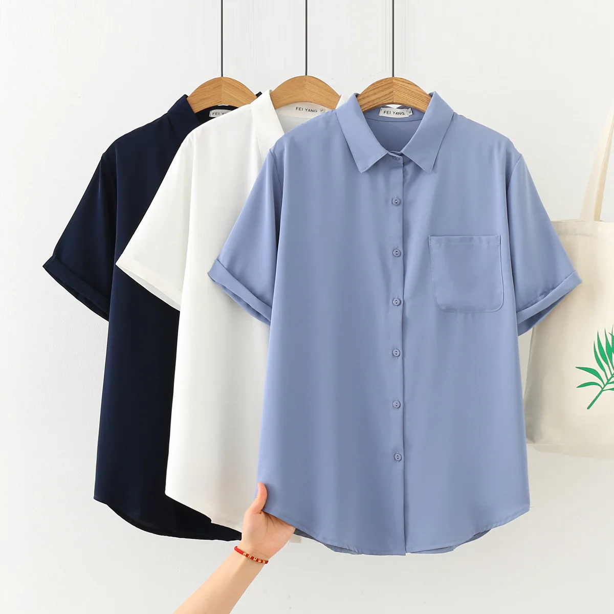 

Women's Clothing Blouses&Shirts Plus Size 2021 Summer Fashion Casual Short Sleeve Simple Chiffon Tops Chemise Femme
