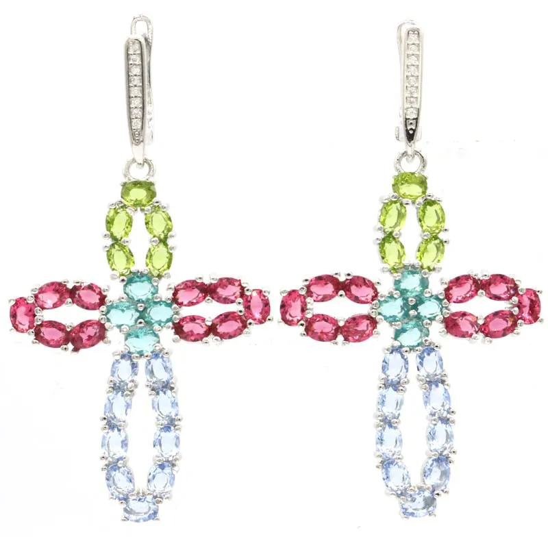 57x29 мм Разноцветные крестообразные серьги из турмалина фиолетового танзанита