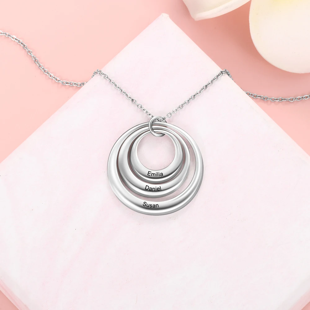 Ожерелье для матери с именами на заказ трехслойное колье гравировкой семейный