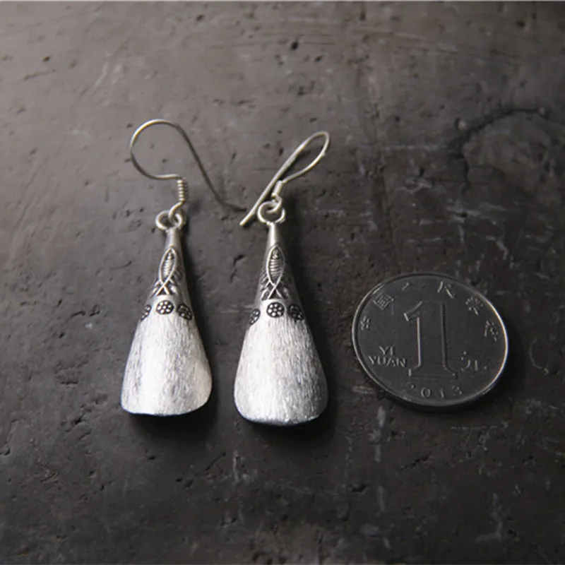 Buyee тайский серебряный Этническая Серьга резной узор Винтаж Стиль щеткой с