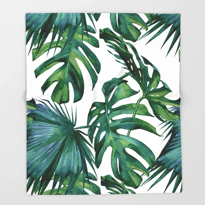 

Tropical Leaves Cartoon Throws for Sofa Cute Design Classic Palm Leaves Blankets Christmas Decorations for Home Custom Blanket