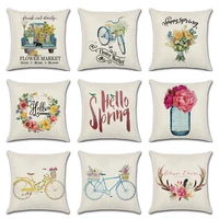 happy spring cushions cover fresh flowers bicycle pillow cases home decorative linen sofa car pillow covers 45x45cm pillowcase