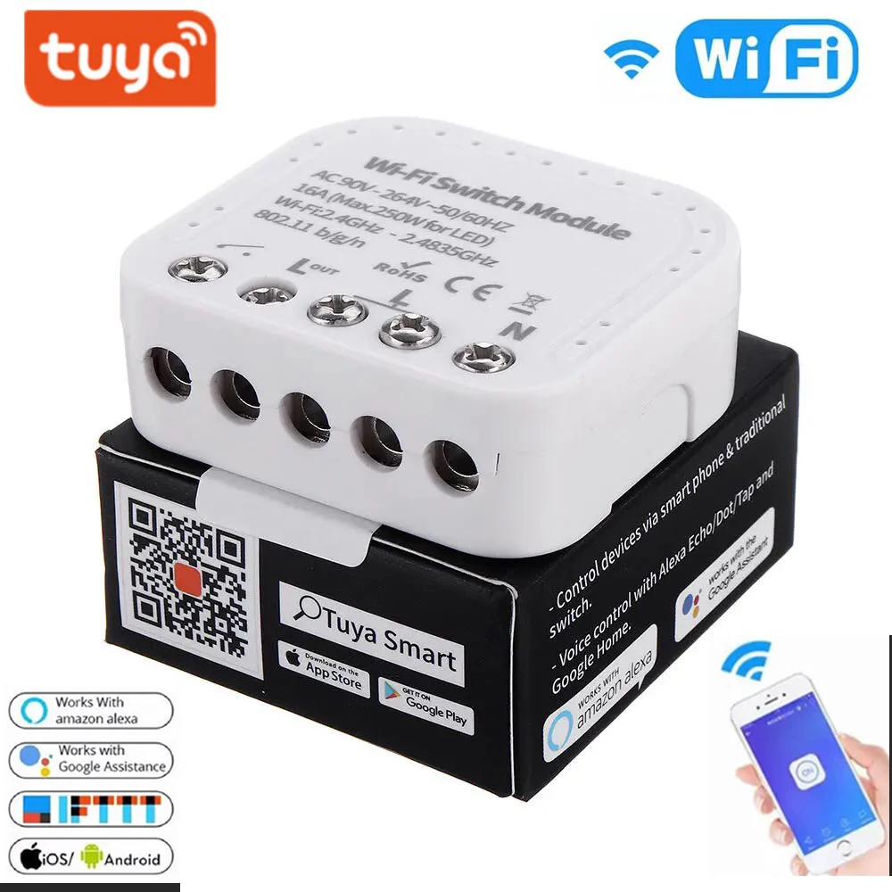 Умный Wi Fi коммутатор 16A Tuya с пультом дистанционного управления модуль Wifi 90 В 240