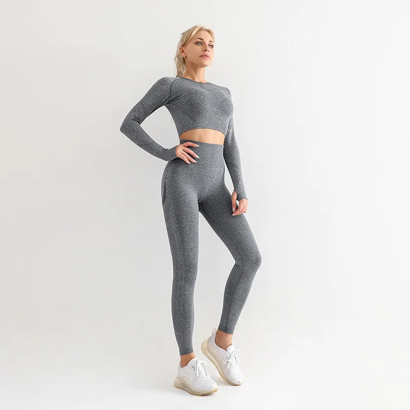 

Two piece seamless Yoga suit women outdoor fitness high waist tight long sleeve Yoga Pants women