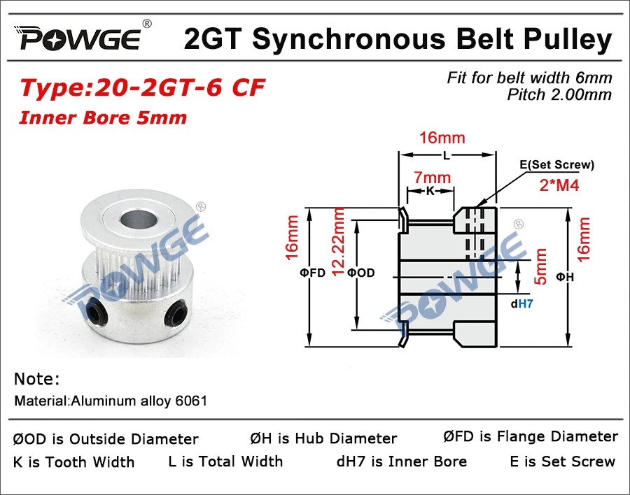 POWGE VORON Trident Motion Set GT2 LL-2GT RF открытая лента 2GT 20T (6 мм шириной) зубчатый шкив |