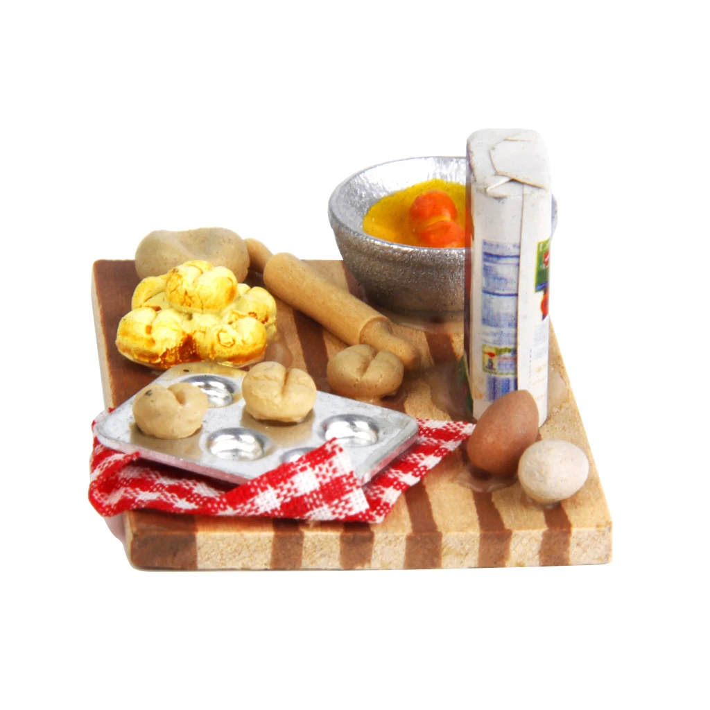 

Dollhouse Miniature Kitchen Food Accs Set Egg, Milk, Board Pastry Station