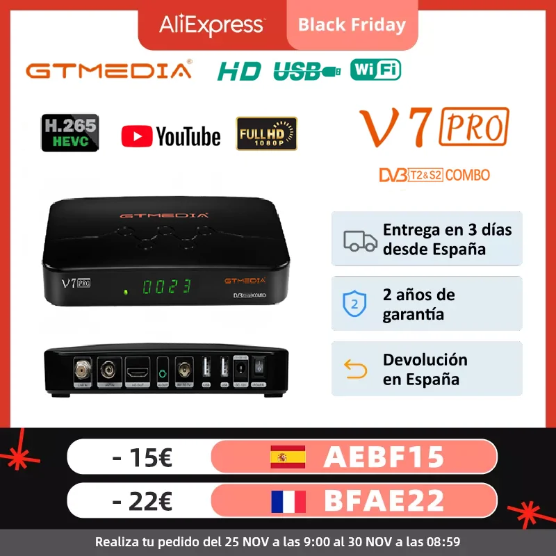 

GTMEDIA V7 Pro TV Box Satellite Receiver Combo DVB-S2 DVB-T2 Decoder CA Card 10Bit Support Europe T2MI PK Freesat V7 Plus TV Box